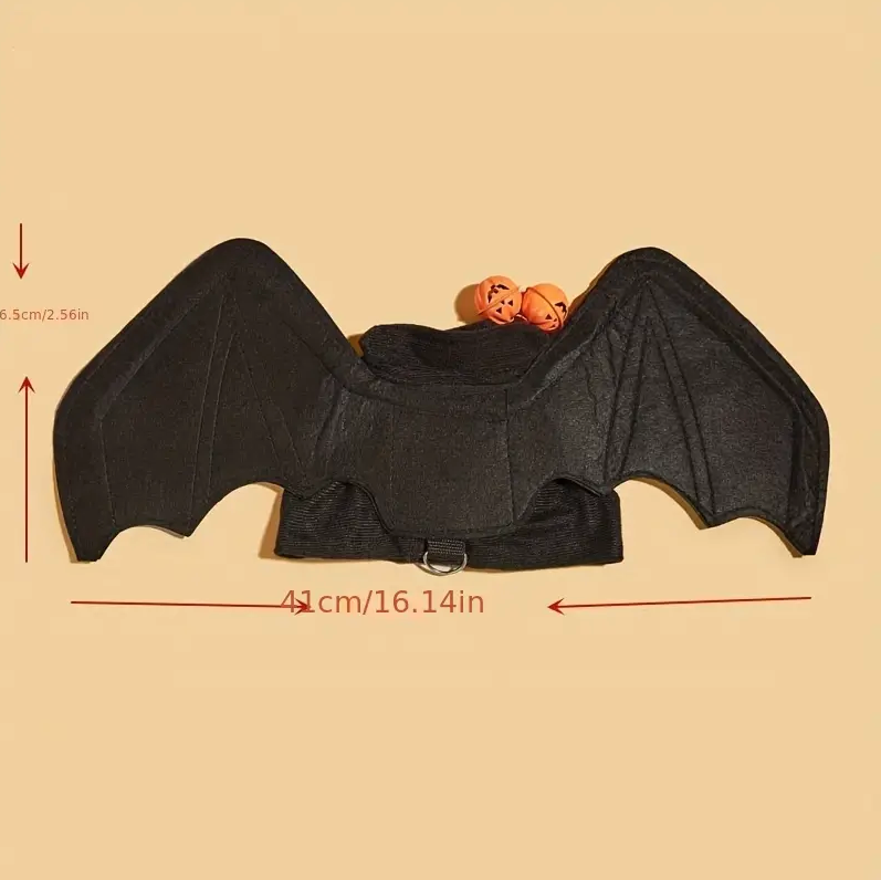 Halloween Bat Wings Pet Costume with Bell - Cozy Polyester, Hand-Washable, Adjustable Magic Tape Closure for Cats.