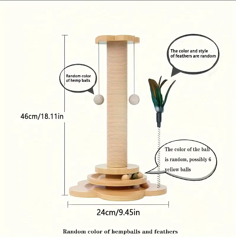 1pc Solid Wood Cat Turntable Cat Scratching Post, Cat Teaser Stick, Cat Scratching Board For Cats, Durable Cat Toys, Sisal Cat Climbing Stand.