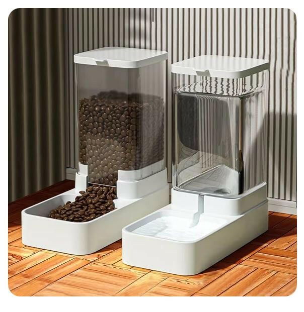 Automatic Gravity Cat Water and Food Dispenser with Storage Container.