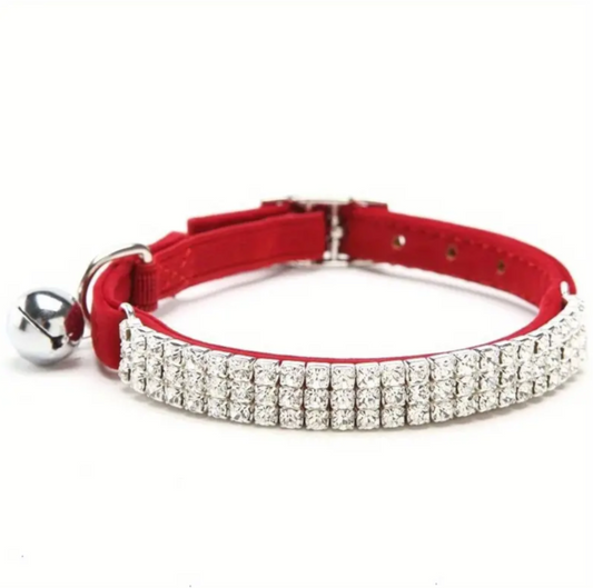 Luxurious Velvet Cat Collar with Sparkling Bling and Jingle Bells - Adjustable, Safe, and Comfortable Feline Fashion Accessory for Discerning Pets.