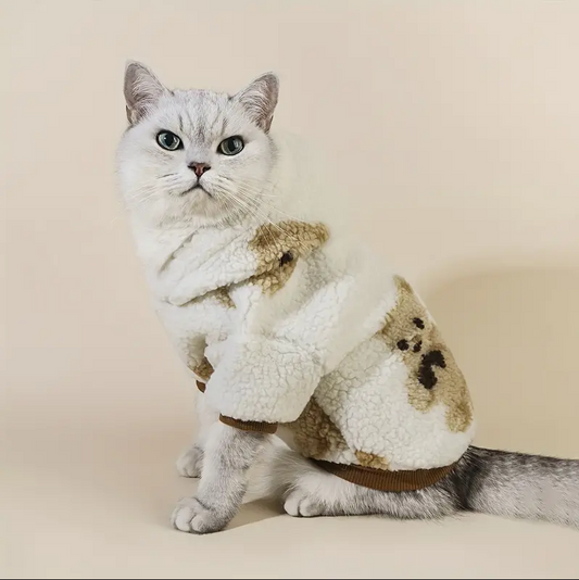 1pc Cute Bear Graphic Pet Clothing, Cat Lamb Wool Hooded Sweatshirt Coat, Suitable For Small Medium Pets Cats & Dogs To Wear In Winter.