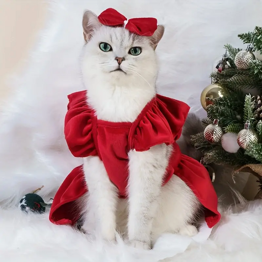 Christmas Pet Costume, Princess Style Cat Skirt, Kitten Dress, Woolen Thick Autumn And Winter Clothes.