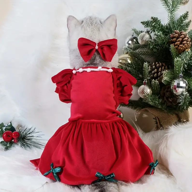 Christmas Pet Costume, Princess Style Cat Skirt, Kitten Dress, Woolen Thick Autumn And Winter Clothes.