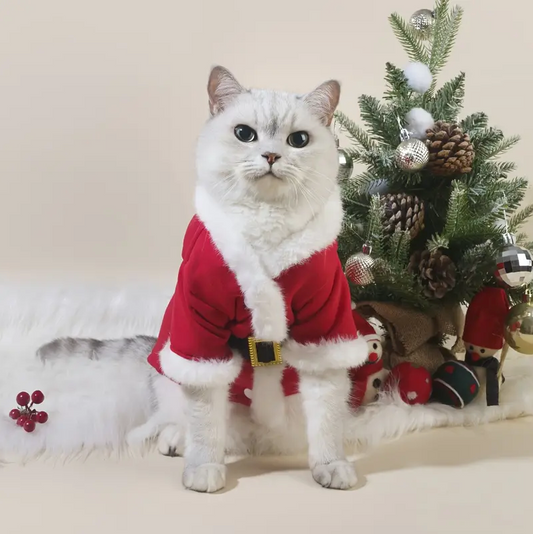 1pc Pet Christmas Costume, Bathrobe Style Plush Adjustable Cat Coat For Cats Dogs In Holiday Party Christmas Wear.