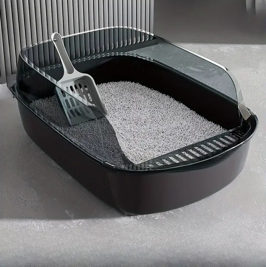 Large High Enclosure Travel Portable Cat Litter Box with Lid and Scraper - Silicone and PP Material, Square Shape.