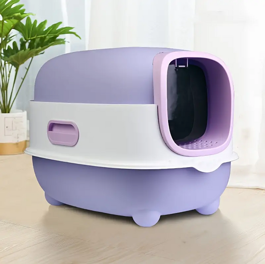 Large, Rectangular Cat Litter Box with Lid - Silicone and PP Material - Standard Cat Sand Pan.