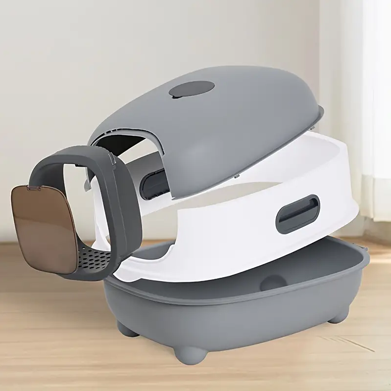 Large, Rectangular Cat Litter Box with Lid - Silicone and PP Material - Standard Cat Sand Pan.