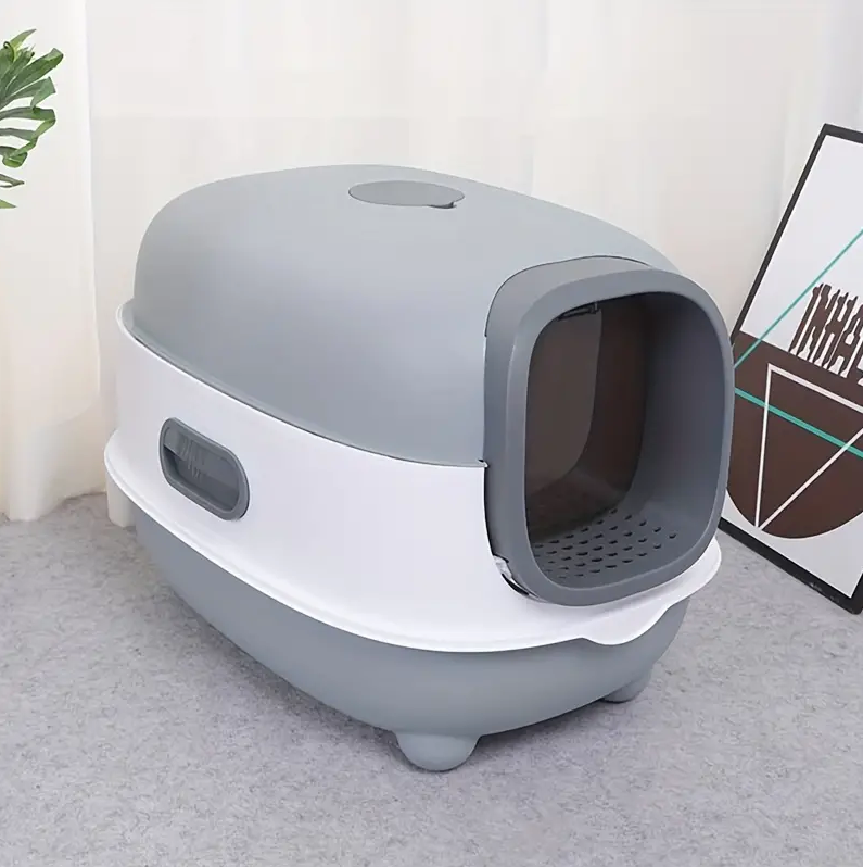 Large, Rectangular Cat Litter Box with Lid - Silicone and PP Material - Standard Cat Sand Pan.