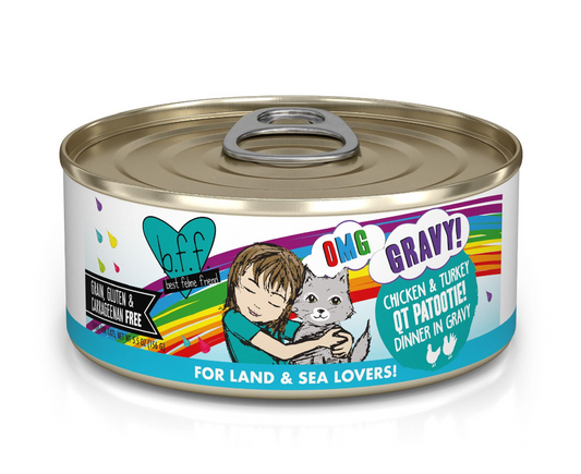 BFF OMG GRAVY Chicken & Turkey QT Patootie! Dinner in Gravy Wet Cat Food Can, 5.5-oz