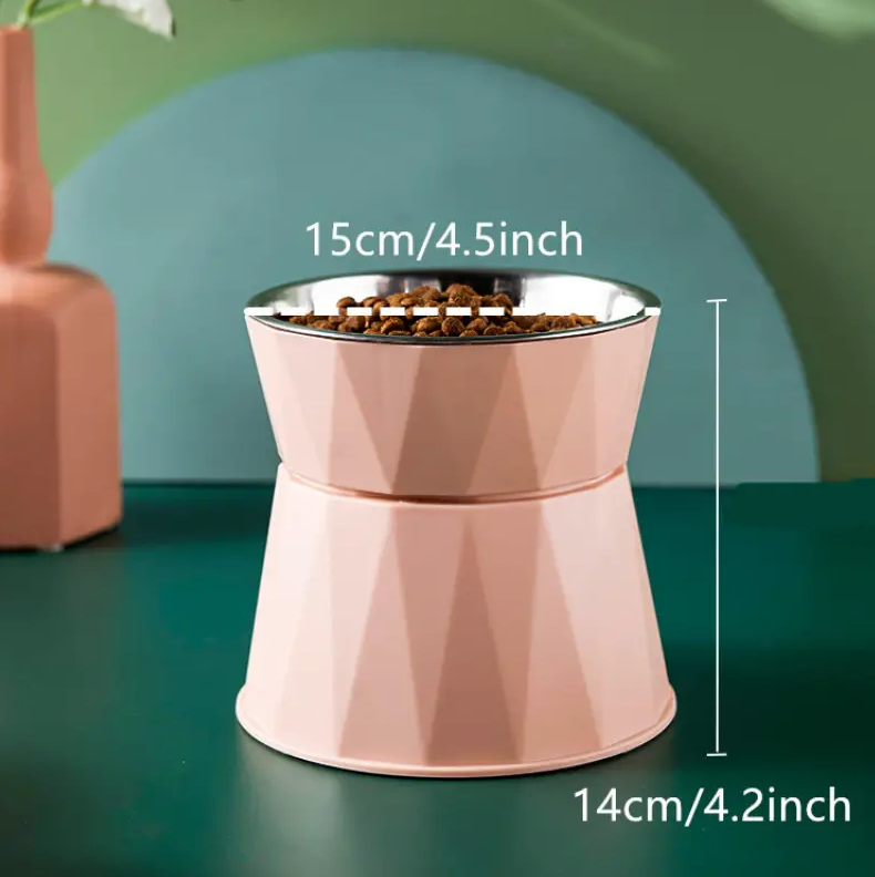 Cat Food Double Bowl: Neck Protection & Elevation with Stainless Steel!