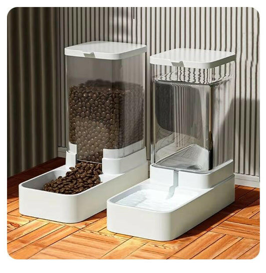 Automatic Gravity Cat Water and Food Dispenser with Storage Container.