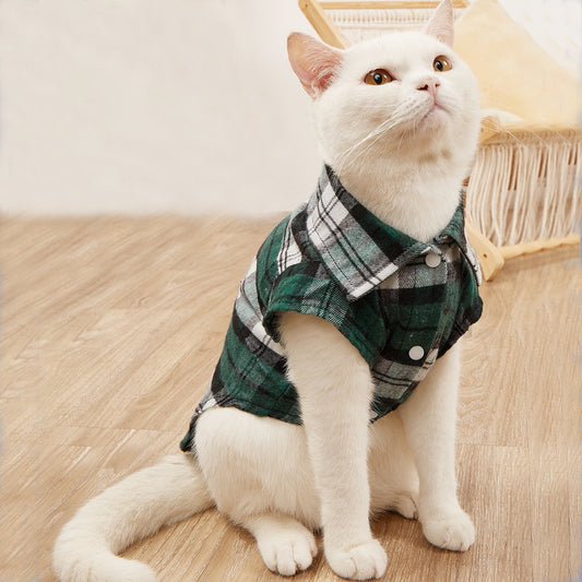 Chic & Cozy All-Season Plaid Shirt Coat for Small Pets: Easy-Care, Perfect Fit for Mini & Small Breeds!.