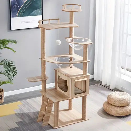 Luxury Modern Cat Tree Tower, Five Layer Cat Tower, Cat Activity Center With Sisal Scratching Post, Large Space Capsule Cat Condo And Hanging Ball, Cat Supplies For Multiple Cats.